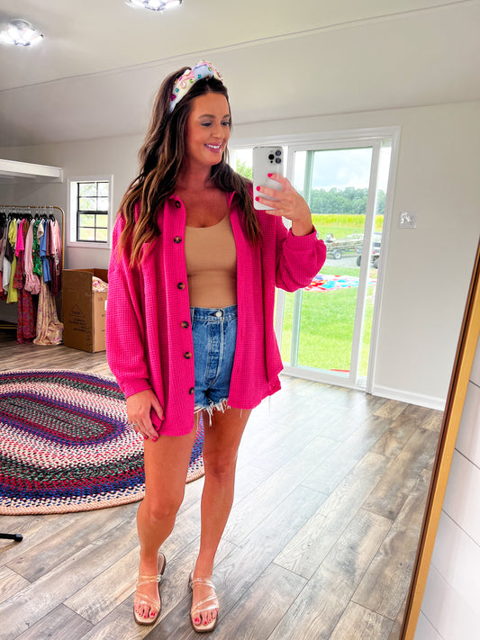 Bubblegum pink shacket