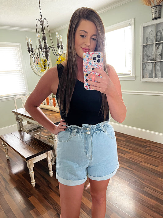 High waisted jean shorts